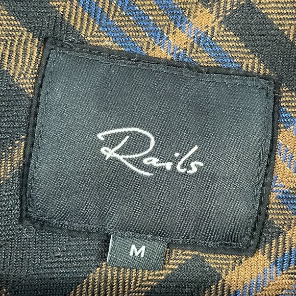 Rails Womens Medium Hunter Camel Black Lurex Plaid Shirt Metallic Button Up Top - Picture 7 of 12